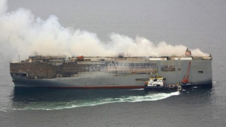 Cargo ship carrying new vehicles to Mexico sinks in the North Pacific weeks after catching fire