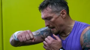 World heavyweight champion Oleksandr Usyk keeps Ukraine on his mind as he prepares for his next big fight