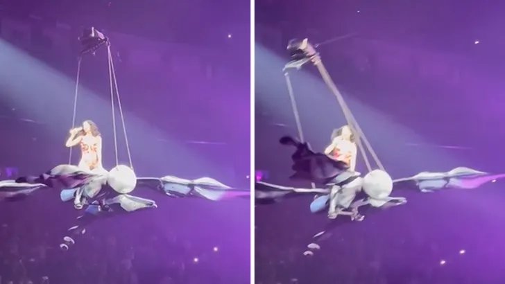 Katy Perry nearly plummets from floating butterfly as giant prop malfunctions during her show
