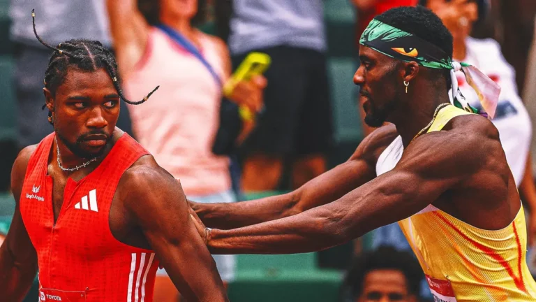 Noah Lyles pushed by rival Kenny Bednarek as pair clash after 200m US championships final